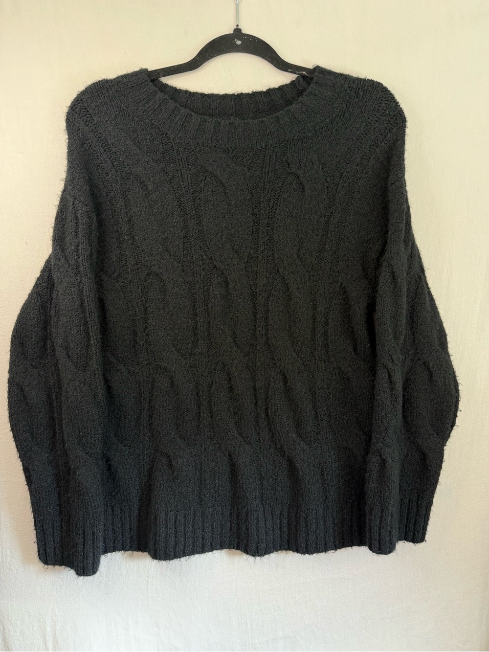 American Eagle Outfitters Black Cable-Knit Crew Sweater XS